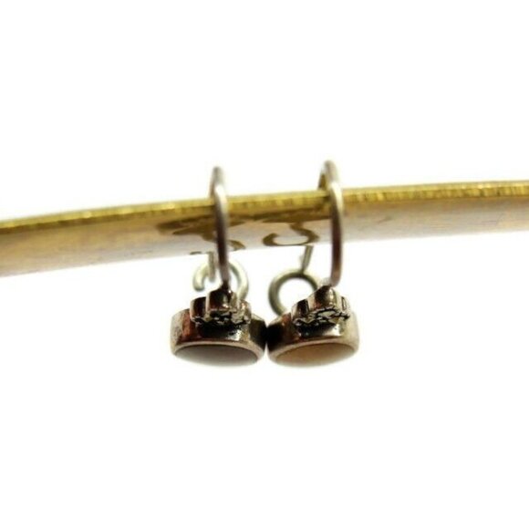 925 Tiger Eye Earrings Hook Drop Dangle Sterling Silver Vintage Patina - Picture 6 of 8